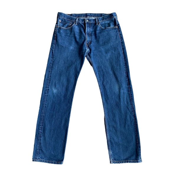 Levi's 505 Mens Jeans 38x34 Blue Dark Wash Straight Fit Zip Fly - Picture 1 of 10